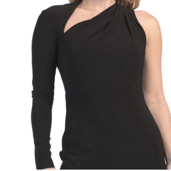 Betsy & Adam Black One-Shoulder Long Sleeve Sheath Dress Size 6 NWT - Picture 4 of 9